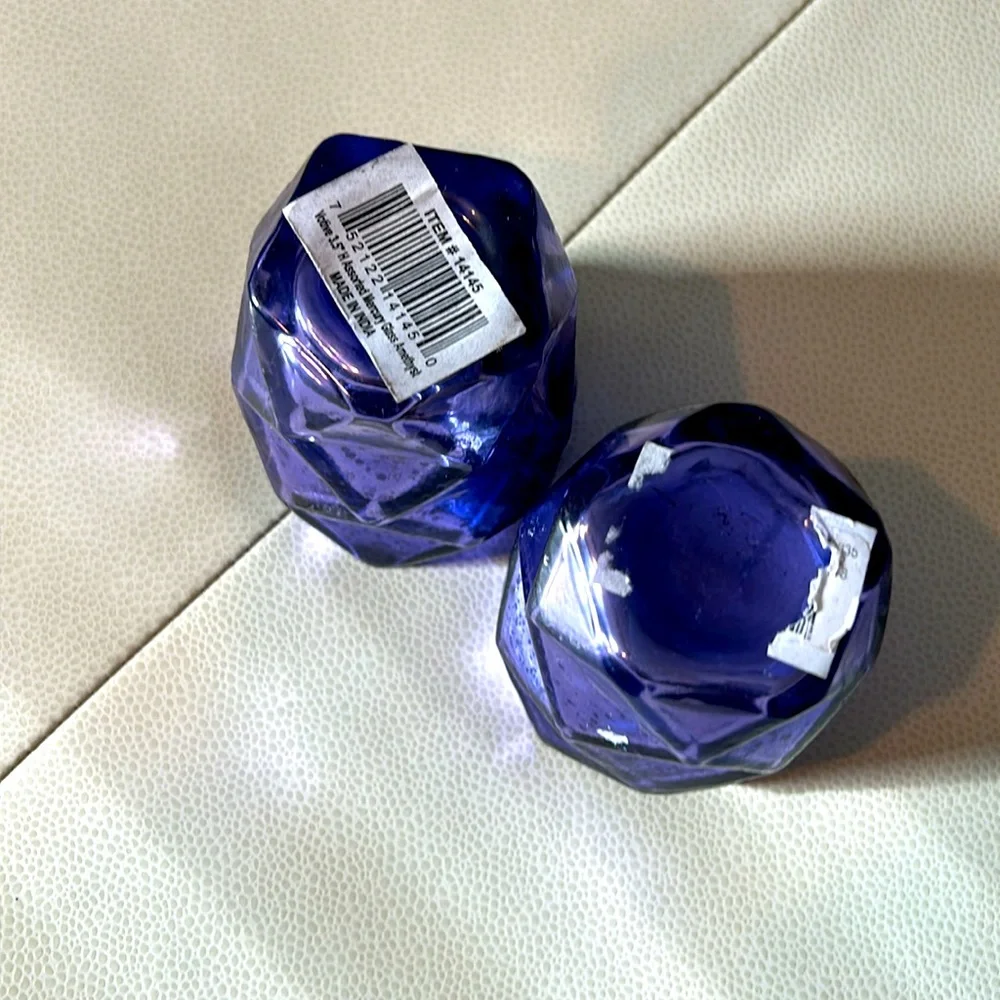 Mercury Glass Votive/Tea-light Candle Holders/2 Purple Gold Glam Decor